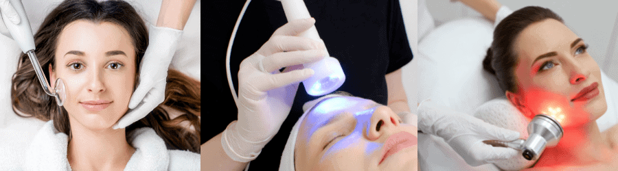 High Frequency + LED Therapy is used to reduce and prevent pores, acne, fine lines, wrinkles, and more.